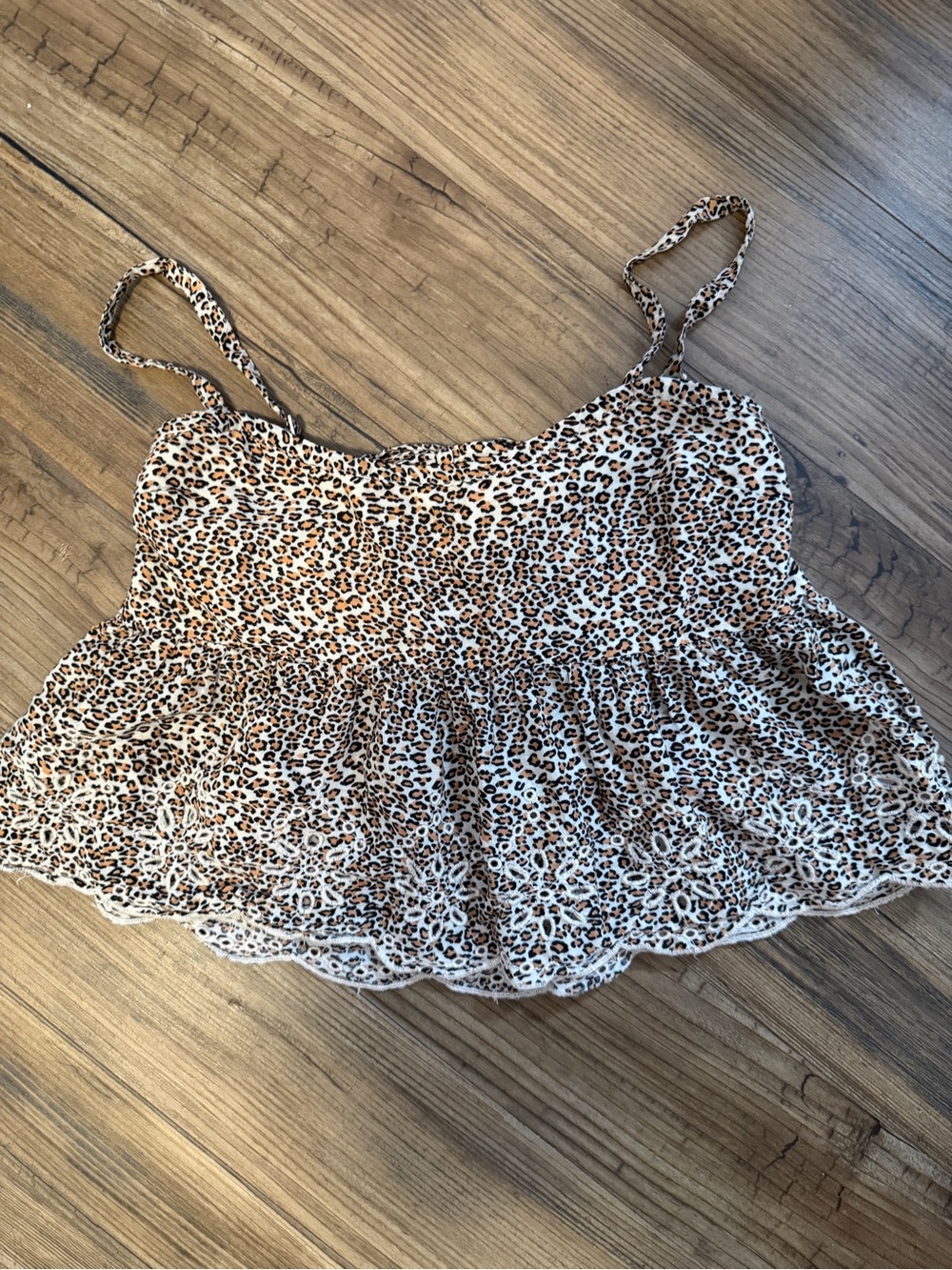 American Eagle Outfitters Leopard Print Ruffle Cami - Brown/White